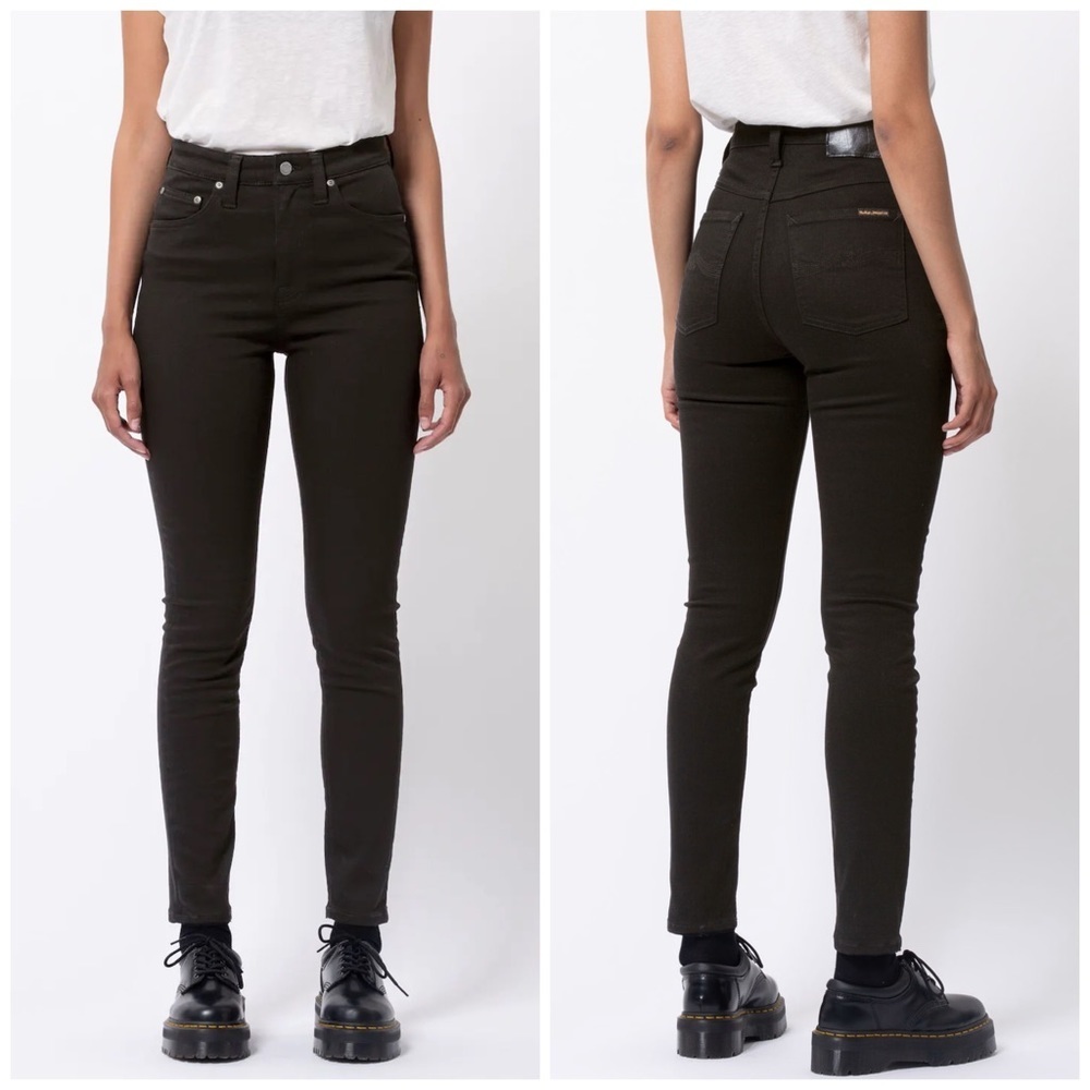 NWT Nudie Jeans Co Hightop Tilde Everblack Stretch High Rise Skinny Jean 26Wx34L